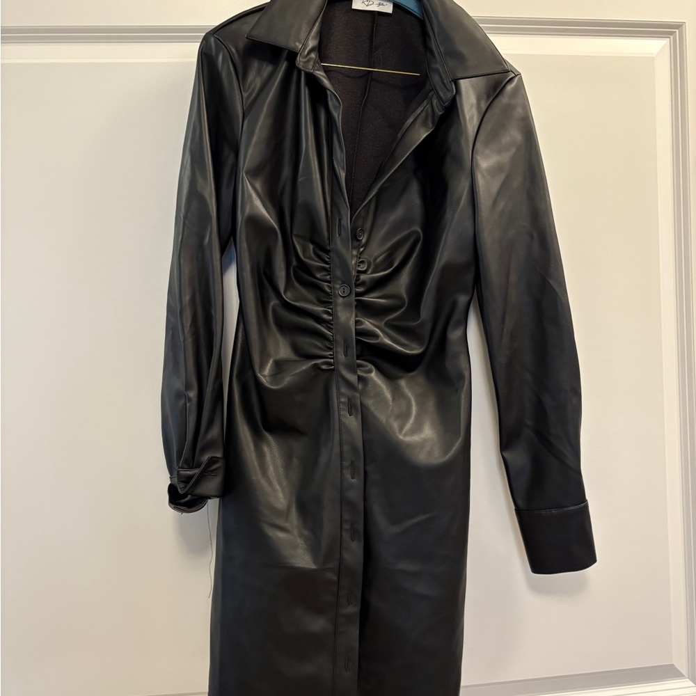 RD Style Black Leather Jacket dress Fitted